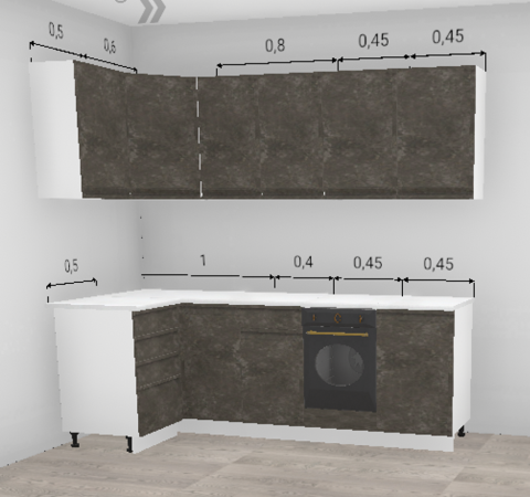 Кухня угловая Бруклин Бетон коричневый 1100*2300 мм с местом под духовой шкаф 450 (10710)