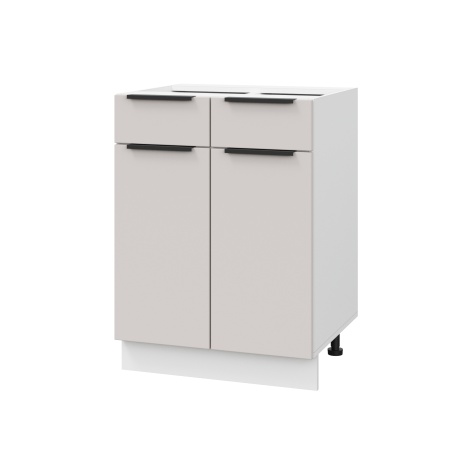Шкаф нижний с ящиками ШН2Я 600 Корпус: ЛДСП белый 16мм; фасад: фрезеровка Оливия, МДФ моно керамика 16 мм