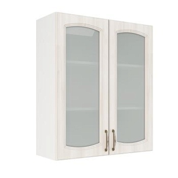 Шкаф верхний со стеклом (премьер) ШВС 800Н Корпус: ЛДСП белый 16мм; фасад: фрезеровка Гренада, МДФ сандал 16мм