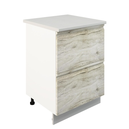Шкаф нижний с ящиками ШНГ2Я 600 Корпус: ЛДСП белый 16мм; фасад: фрезеровка Бруклин, МДФ клен скандинавский 16 мм