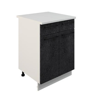Шкаф нижний с ящиками ШН2Я 600 Корпус: ЛДСП белый 16мм; фасад: фрезеровка Нувель, МДФ бетон черный 16мм