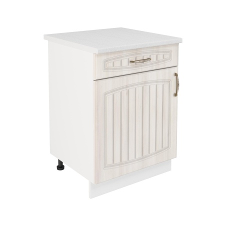 Шкаф нижний с ящиком ШН1Я 600 Корпус: ЛДСП белый 16мм; фасад: фрезеровка Гренада, МДФ сандал 16мм