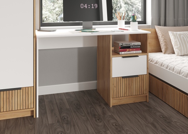 ИВИС Стол письменный СП-001 Корпус - Дуб Крафт золотой К003  Фасад ЛДСП - Белый (Гладкий)