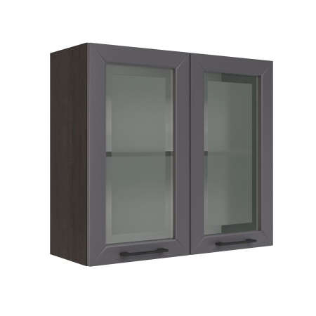 Шкаф верхний со стеклом ШВС 800 Корпус: ЛДСП венге 16мм; фасад: фрезеровка Кельн, МДФ софт смок 16мм