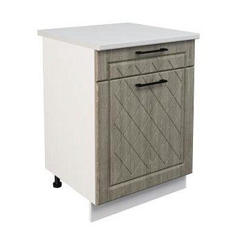 Шкаф нижний с ящиком ШН1Я 600 Корпус: ЛДСП белый 16мм; фасад: фрезеровка Барселона, МДФ седой клен 16мм