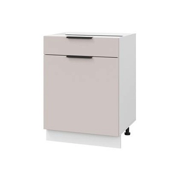 Шкаф нижний с ящиком ШН1Я 600 Корпус: ЛДСП белый 16мм; фасад: фрезеровка Оливия, МДФ сиена тауп 16 мм