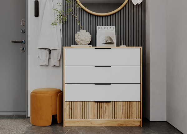 ИВИС Комод КМ-001 Корпус - Дуб Крафт золотой К003  Фасад ЛДСП - Белый (Гладкий)