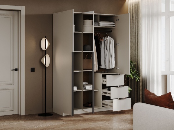 ВЕНТУРО Шкаф ШК-002 (3-ств, с ящиками, с зеркалом) Корпус - Кашемир 2,75
