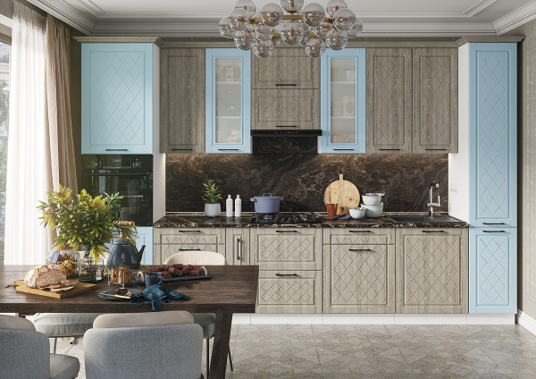 Модульная кухня Барселона Голубой тик / Седой клен