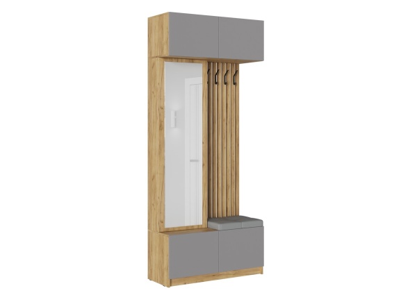 БОСТОН прихожая ЛДСП (Комплект) Корпус - Дуб Крафт золотой  Фасад ЛДСП - Серый Шифер Кожзам.- Ecotex 3022 / Arena 007 (Серая)