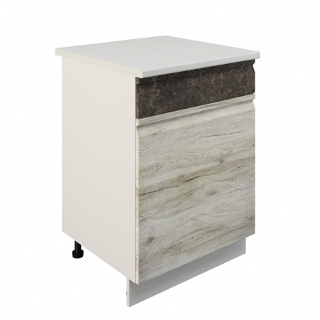 Шкаф нижний с ящиком ШН1Я 600 Корпус: ЛДСП белый 16мм; фасад: фрезеровка Бруклин, МДФ клен скандинавский/бетон коричневый 16мм