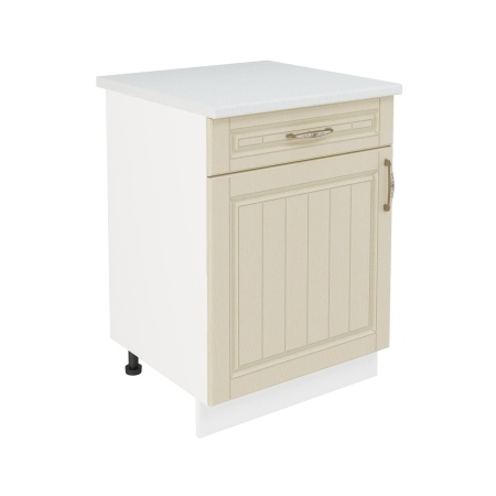 Шкаф нижний с ящиком ШН1Я 600 Корпус: ЛДСП белый 16мм; фасад: фрезеровка Лондон, МДФ дуб крем 16мм