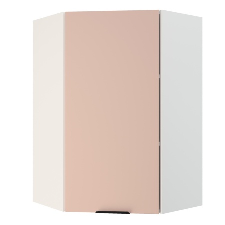 Шкаф верхний угловой (премьер)  ШВУ 600Н Корпус: ЛДСП белый 16мм; фасад: фрезеровка Норд, МДФ софт латте 16 мм