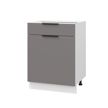 Шкаф нижний с ящиком ШН1Я 600 Корпус: ЛДСП белый 16мм; фасад: фрезеровка Оливия, МДФ моно брауни 16 мм