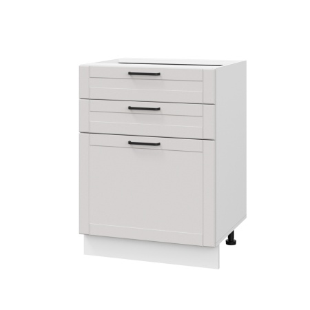 Шкаф нижний с ящиками ШН3Я 600 Корпус: ЛДСП белый 16мм; фасад: фрезеровка Диада, МДФ лофт крем 16 мм