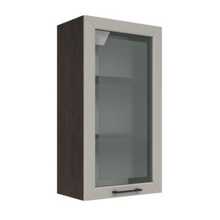 Шкаф верхний со стеклом (премьер) ШВС 500Н Корпус: ЛДСП венге 16мм; фасад: фрезеровка Кельн, МДФ софт тоффи 16мм