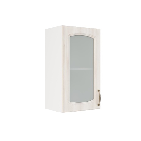 Шкаф верхний со стеклом ШВС 400 Корпус: ЛДСП белый 16мм; фасад: фрезеровка Гренада, МДФ сандал 16мм