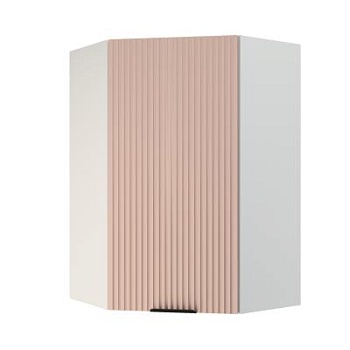 Шкаф верхний угловой (премьер)  ШВУ 600Н Корпус: ЛДСП белый 16мм; фасад: фрезеровка Норд Line, МДФ софт какао 16 мм