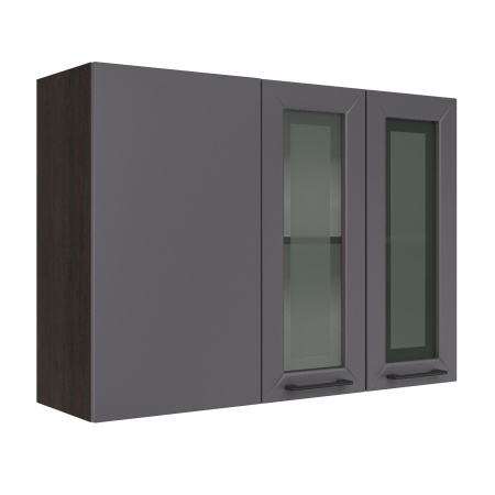 Шкаф верхний угловой со стеклом ШВУПС 1000 Корпус: ЛДСП венге 16мм; фасад: фрезеровка Кельн, МДФ софт смок 16мм