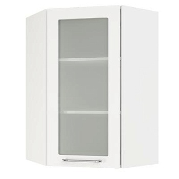 Шкаф верхний угловой (премьер)  ШВУС 600Н Корпус: ЛДСП белый 16мм; фасад: фрезеровка Олива, МДФ глянец белый 16мм