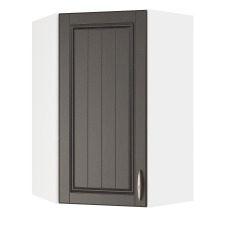 Шкаф верхний угловой (премьер)  ШВУ 600Н Корпус: ЛДСП белый 16мм; фасад: фрезеровка Лондон, МДФ дуб венге 16мм