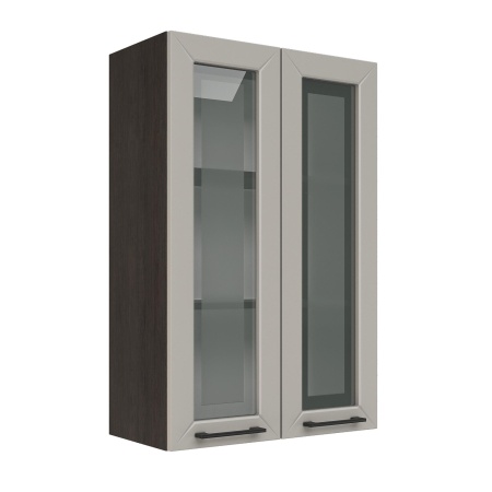 Шкаф верхний со стеклом (премьер) ШВС 600Н Корпус: ЛДСП венге 16мм; фасад: фрезеровка Кельн, МДФ софт тоффи 16мм