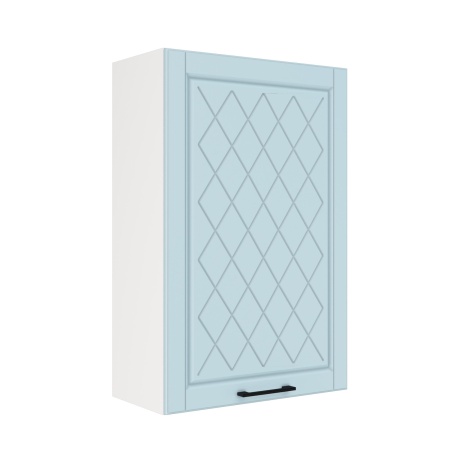 Шкаф верхний (премьер) ШВ 600Н-1 Корпус: ЛДСП белый 16мм; фасад: фрезеровка Барселона, МДФ голубой тик 16мм