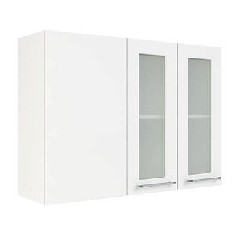 Шкаф верхний угловой со стеклом ШВУПС 1000 Корпус: ЛДСП белый 16мм; фасад: фрезеровка Олива, МДФ глянец белый 16мм