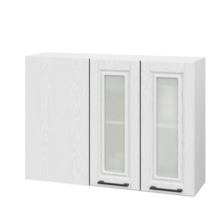 Шкаф верхний угловой со стеклом ШВУПС 1000 Барселона белый массив (МДФ 16мм МС София)