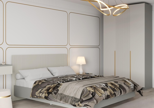 СЕЛЕНА Кровать МДФ КР-002 с ОРТОПЕДОМ Фасад ЛДСП - Шиншилла Серая  Фасад МДФ - матовая Кварц Грей Софт