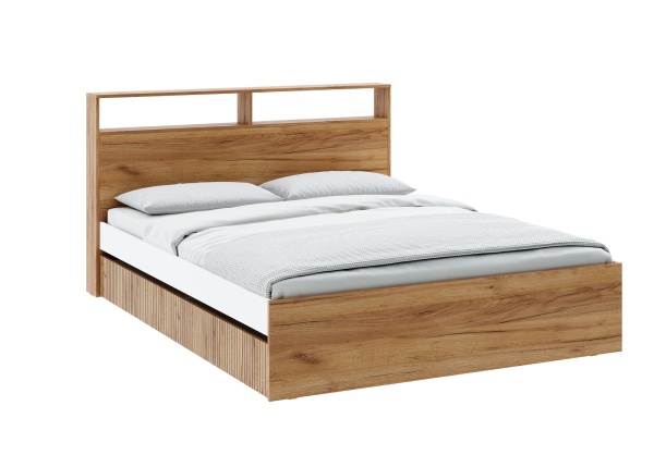 ИВИС Кровать КР-002 (сп.м. 1,6 х 2,0м) Корпус - Дуб Крафт золотой К003  Фасад ЛДСП - Белый (Гладкий)