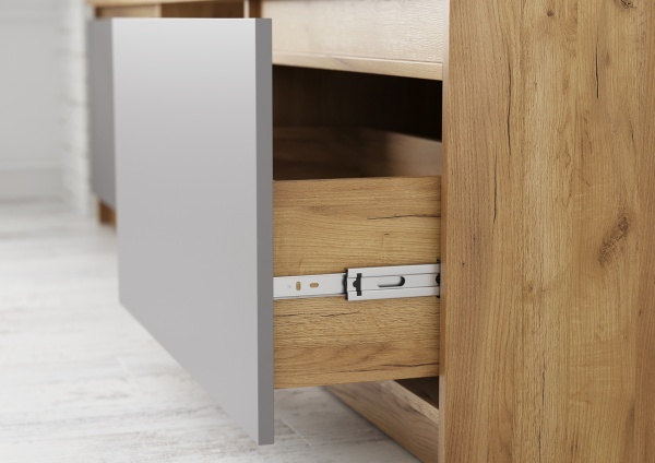 БОСТОН Стенка ЛДСП НМ-001 (Комплект) Корпус - Дуб Крафт золотой/Серый Шифер  Фасад ЛДСП - Серый Шифер