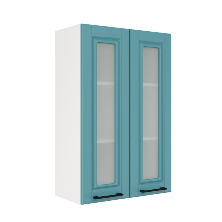 Шкаф верхний со стеклом (премьер) ШВС 600Н Корпус: ЛДСП белый 16мм; фасад: фрезеровка Барселона, МДФ морское дерево 16мм