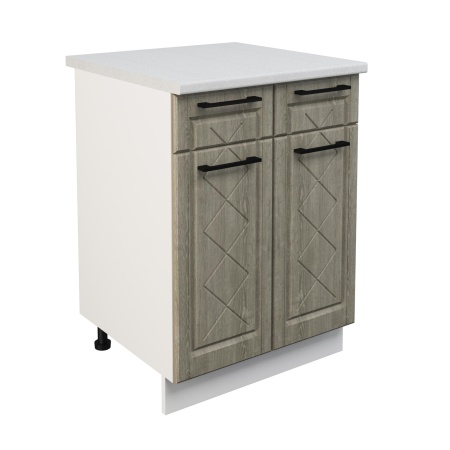 Шкаф нижний с ящиками ШН2Я 600 Корпус: ЛДСП белый 16мм; фасад: фрезеровка Барселона, МДФ седой клен 16мм