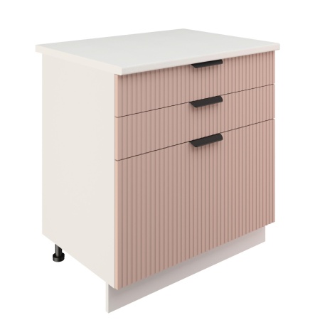 Шкаф нижний с ящиками ШН3Я 800 Корпус: ЛДСП белый 16мм; фасад: фрезеровка Норд Line, МДФ софт какао 16 мм