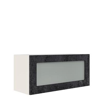 Шкаф верхний горизонтальный со стеклом ШВГС 800 Корпус: ЛДСП белый 16мм; фасад: фрезеровка Нувель, МДФ бетон черный 16мм