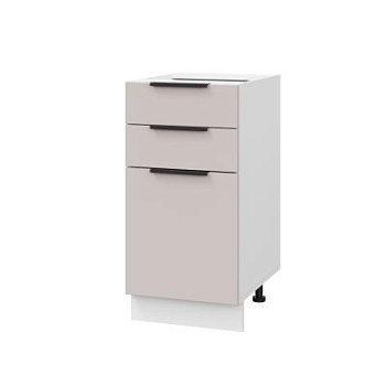Шкаф нижний с ящиками ШН3Я 400 Корпус: ЛДСП белый 16мм; фасад: фрезеровка Оливия, МДФ сиена тауп 16 мм