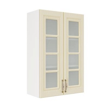 Шкаф верхний со стеклом (премьер) ШВС 600Н Корпус: ЛДСП белый 16мм; фасад: фрезеровка Лондон, МДФ дуб крем 16мм