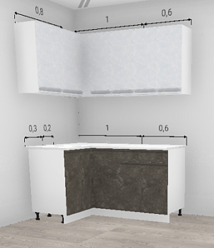 Кухня угловая Бруклин Бетон коричневый низ / Бетон белый 1100*1600 мм (10720) Кухня угловая Бруклин Бетон коричневый низ / Бетон белый 1100*1600 мм (10720)