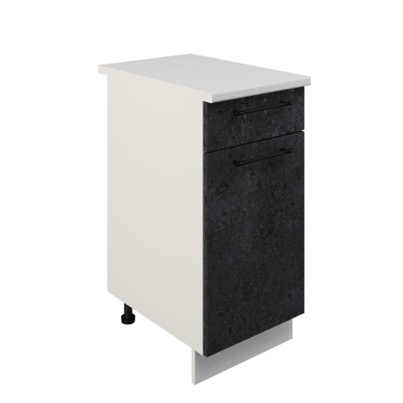 Шкаф нижний с ящиком ШН1Я 400 Корпус: ЛДСП белый 16мм; фасад: фрезеровка Нувель, МДФ бетон черный 16мм