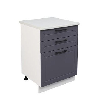 Шкаф нижний с ящиками ШН3Я 600 Корпус: ЛДСП белый 16мм; фасад: фрезеровка Кельн, МДФ софт смок 16мм