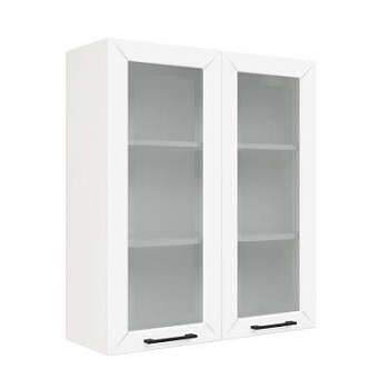 Шкаф верхний со стеклом (премьер) ШВС 800Н Корпус: ЛДСП белый 16мм; фасад: фрезеровка Кельн, МДФ софт даймонд 16мм