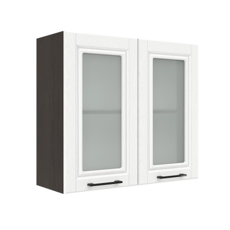 Шкаф верхний со стеклом ШВС 800 Корпус: ЛДСП венге 16мм; фасад: фрезеровка Барселона, МДФ белое дерево 16мм