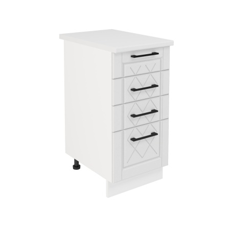 Шкаф нижний с ящиками ШНЯ 400 Корпус: ЛДСП белый 16мм; фасад: фрезеровка Барселона, МДФ белое дерево 16мм