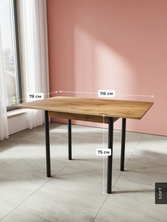 Стол ломберный Купер 780х580 (1160х780), раскладной, ЛДСП Вотан / Черный