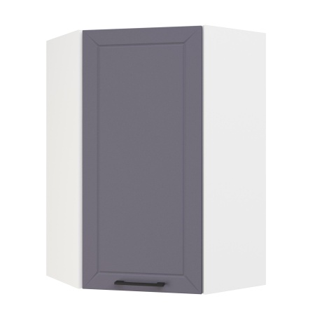 Шкаф верхний угловой (премьер)  ШВУ 600Н Корпус: ЛДСП белый 16мм; фасад: фрезеровка Кельн, МДФ софт смок 16мм