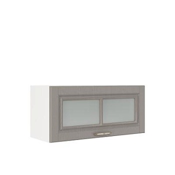 Шкаф верхний горизонтальный со стеклом ШВГС 800 Корпус: ЛДСП белый 16мм; фасад: фрезеровка Лондон, МДФ дуб графит 16мм