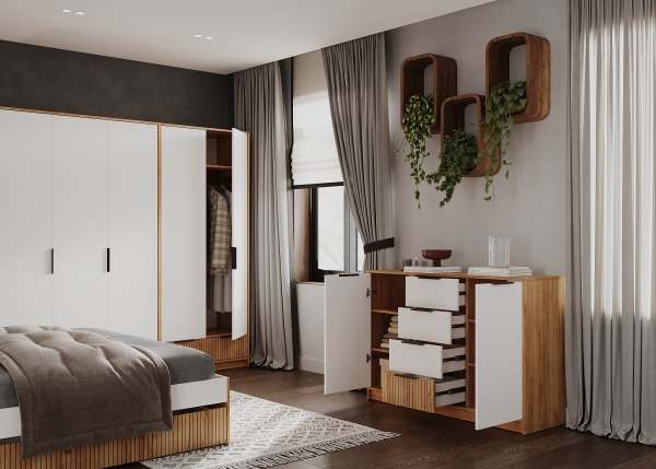 ИВИС Комод КМ-002 Корпус - Дуб Крафт золотой К003  Фасад ЛДСП - Белый (Гладкий)