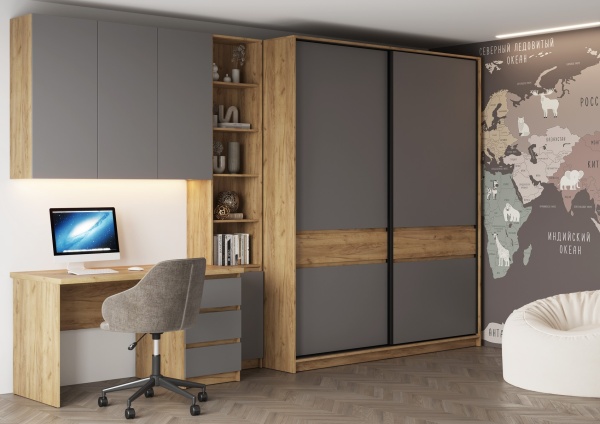 БОСТОН ШК-005 Шкаф-купе ЛДСП (Комплект) Дуб Крафт золотой / Шифер серый