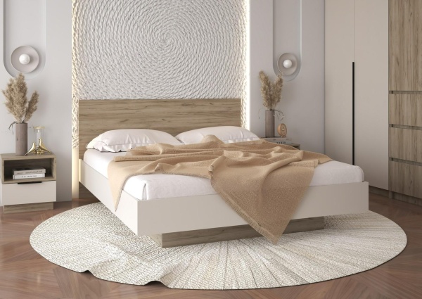 БОХО Кровать КР-001 (сп.место 1.6х2.0 м) Дуб крафт серый / Кашемир